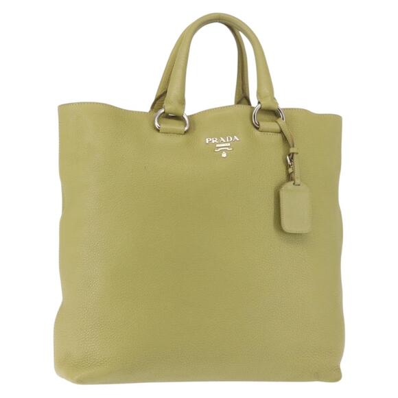 PRADA Hand Bag Leather Green Gold - Picture 1 of 12